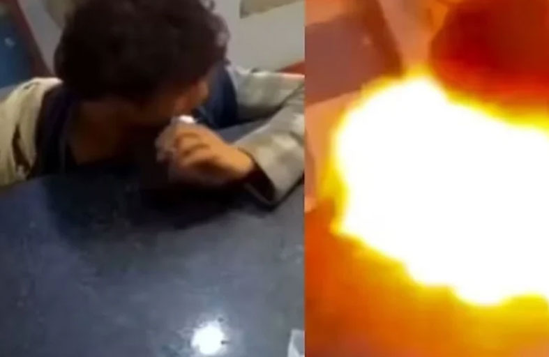 يقضم بطارية هاتف فتنفجر داخل فمه