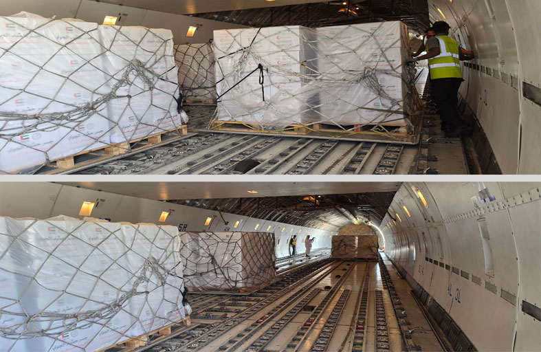 طائرة إغاثة محملة بـ 100 طن من المواد الغذائية تغادر إلى غزة 