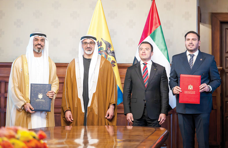 ولي عهد أبوظبي ورئيس الإكوادور يبحثان تعزيز التعاون الثنائي تزامناً مع الإعلان عن اتفاقية الشراكة الاقتصادية الشاملة بين البلدين 