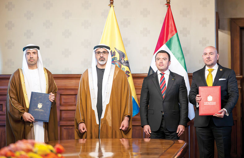 ولي عهد أبوظبي ورئيس الإكوادور يبحثان تعزيز التعاون الثنائي تزامناً مع الإعلان عن اتفاقية الشراكة الاقتصادية الشاملة بين البلدين 