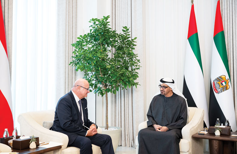 رئيس الدولة ومستشار النمسا يبحثان تعزيز الشراكة الإستراتيجية الشاملة بين البلدين والتطورات الإقليمية 