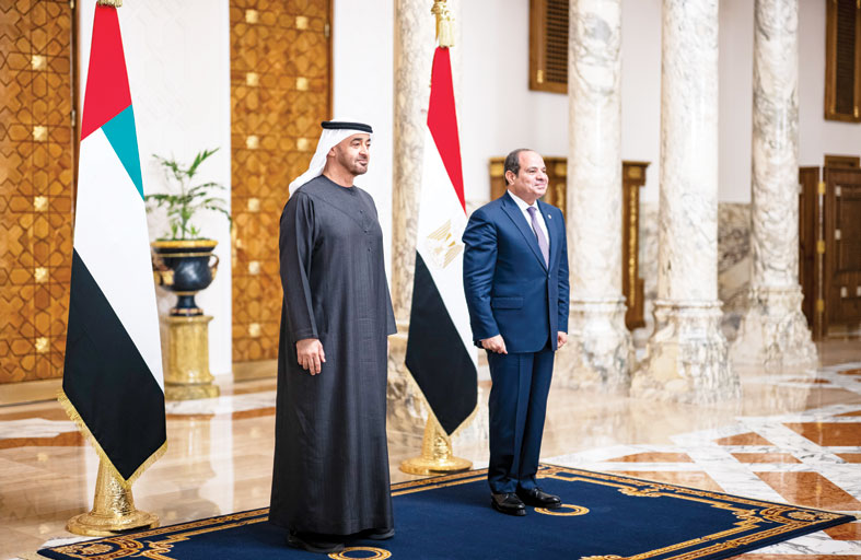 رئيس الدولة والرئيس المصري يؤكدان أن حل الدولتين هو المسار الوحيد لتحقيق السلام بالمنطقة 