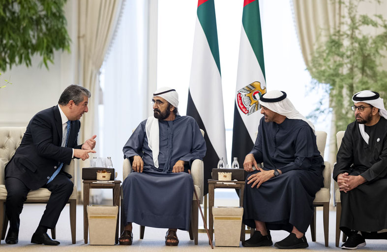 رئيس الدولة يستقبل رئيس حكومة إقليم كردستان العراق بحضور محمد بن راشد 