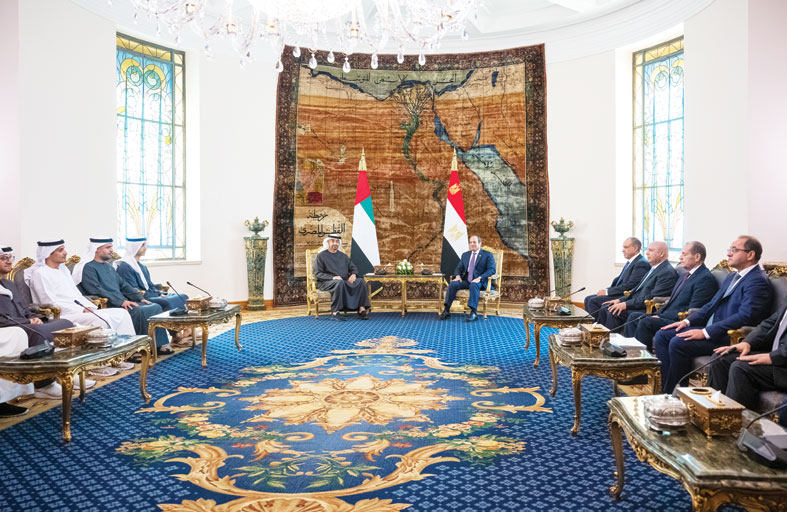رئيس الدولة والرئيس المصري يؤكدان أن حل الدولتين هو المسار الوحيد لتحقيق السلام بالمنطقة 