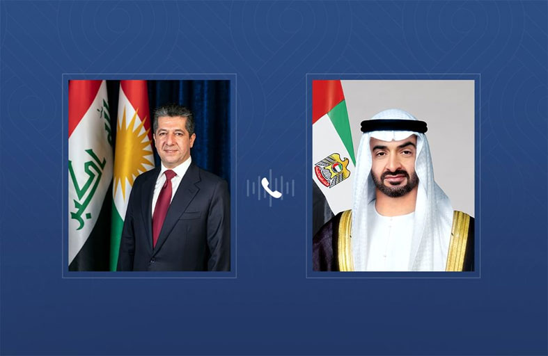 خلال اتصال هاتفي مع رئيس الدولة..رئيس حكومة إقليم كردستان العراق يدين الهجوم الإرهابي على قنصلية الإمارات