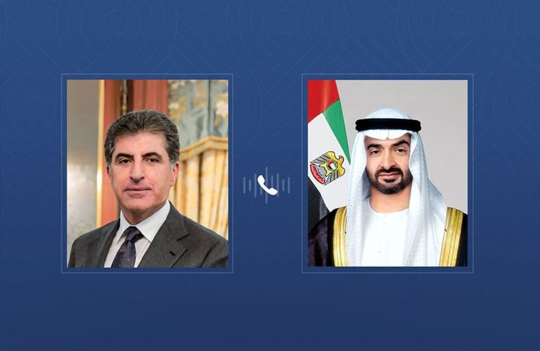 رئيس الدولة يتلقى اتصالاً هاتفياً من رئيس إقليم كردستان العراق أدان خلاله الهجوم الإرهابي على قنصلية الإمارات