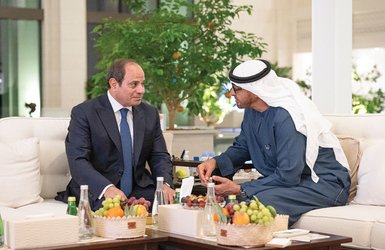 رئيس الدولة والرئيس المصري يبحثان علاقات البلدين والتطورات الإقليمية والدولية 