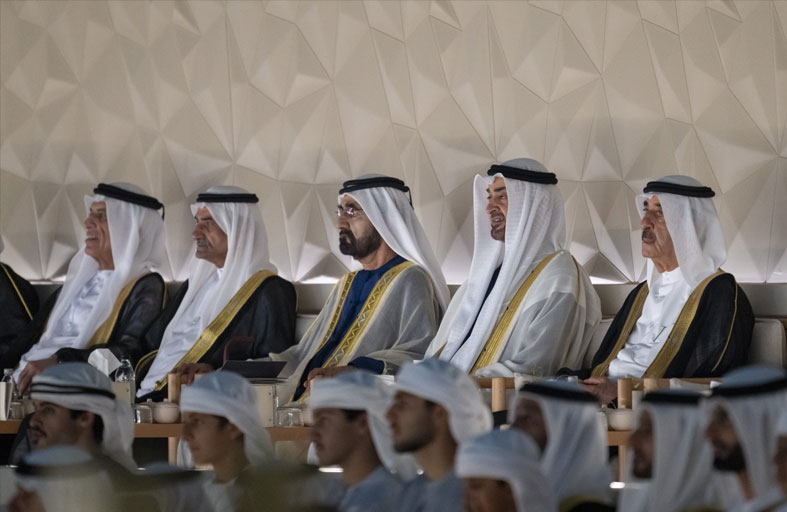 رئيس الدولة وحكام الإمارات والشيوخ يشهدون  الاحتفال الرسمي بعيد الاتحاد الـ 54 الذي أقيم في متحف زايد الوطني 