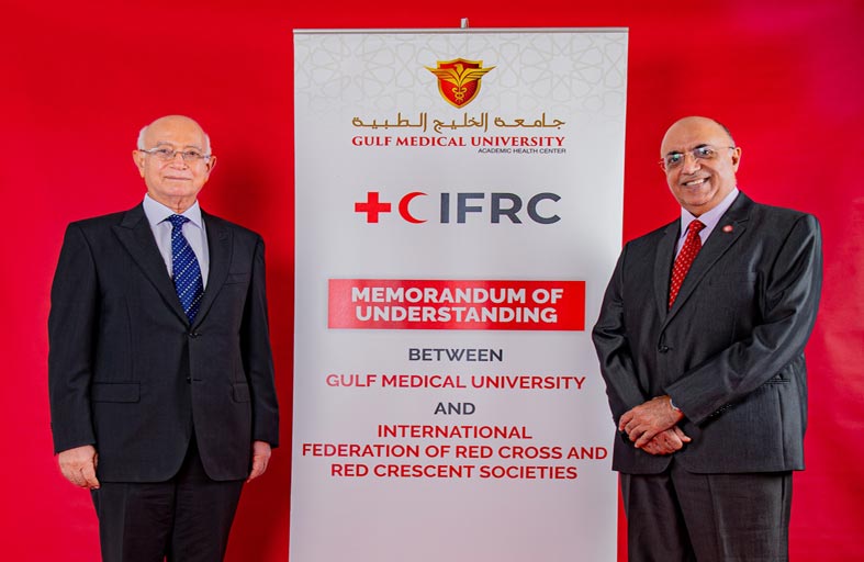 توقيع اتفاقية تعاون بين الاتحاد الدولي للصليب الأحمر و الهلال الأحمر و جامعة الخليج الطبية بدولة الإمارات