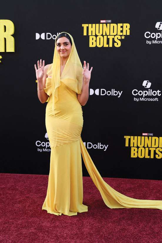 الممثلة الأسترالية جيرالدين فيسواناثان لدى حضورها العرض الأول لفيلم  Thunderbolts  في هوليوود، كاليفورنيا. (ا ف ب)