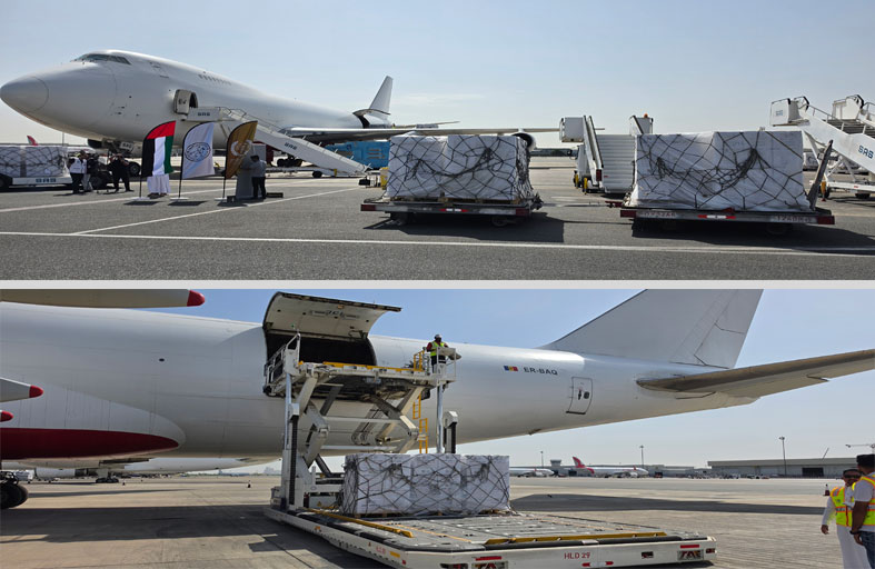 طائرة إغاثة محملة بـ 100 طن من المواد الغذائية تغادر إلى غزة 