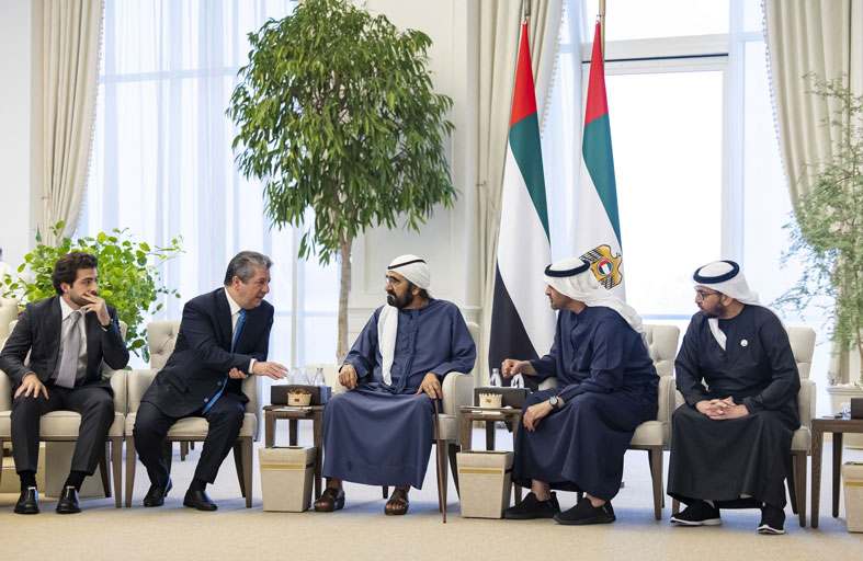 رئيس الدولة يستقبل رئيس حكومة إقليم كردستان العراق بحضور محمد بن راشد 