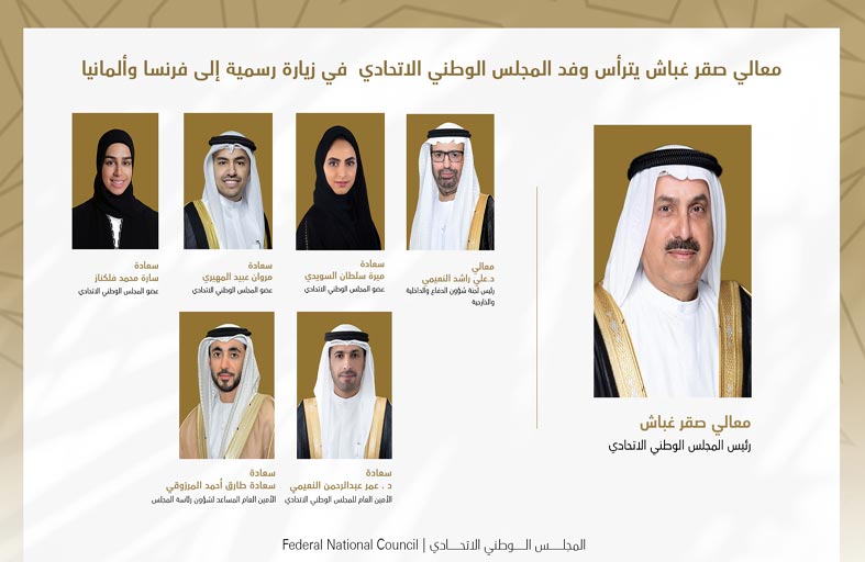 صقر غباش يترأس وفد المجلس الوطني الاتحادي في زيارة رسمية إلى فرنسا وألمانيا 