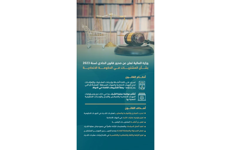 وزارة المالية تعلن صدور قانون اتحادي بشأن المشتريات في الحكومة الاتحادية