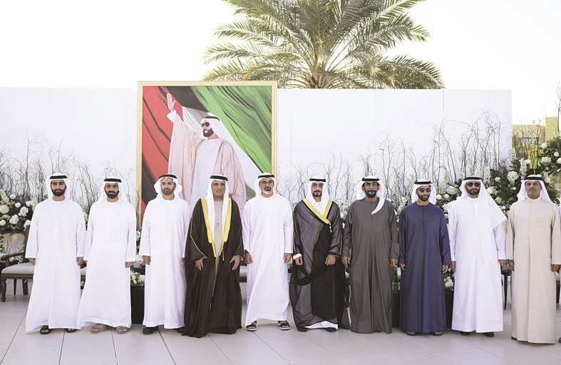 حاكم رأس الخيمة وولي عهد أبوظبي يحضران حفل استقبال بمناسبة زفاف محمد جمعة الفلاسي 