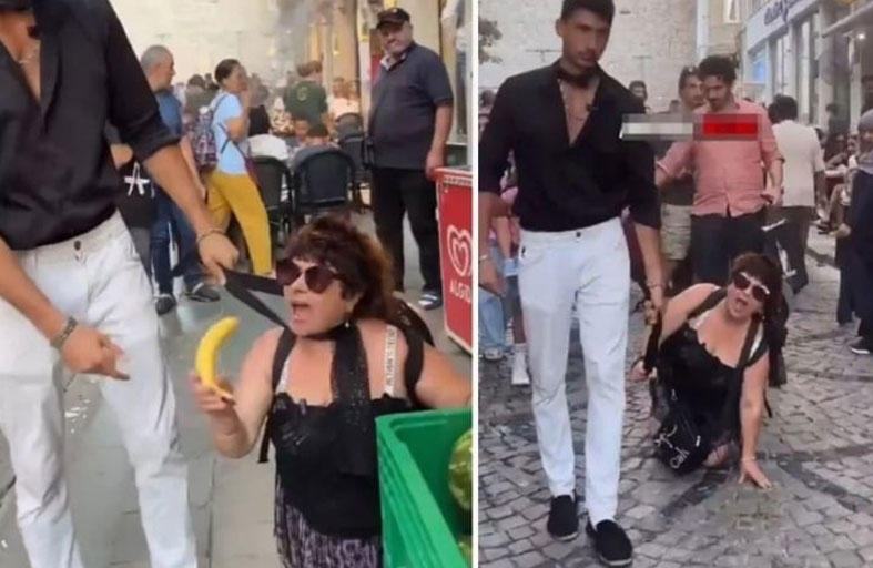 تزحف على ركبتيها خلف رجل يجرّها بسلسلة!