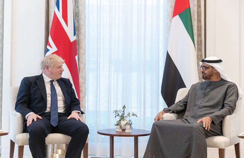 محمد بن زايد ورئيس وزراء بريطانيا يبحثان الشراكة من أجل المستقبل بين البلدين والتطورات الإقليمية والدولية