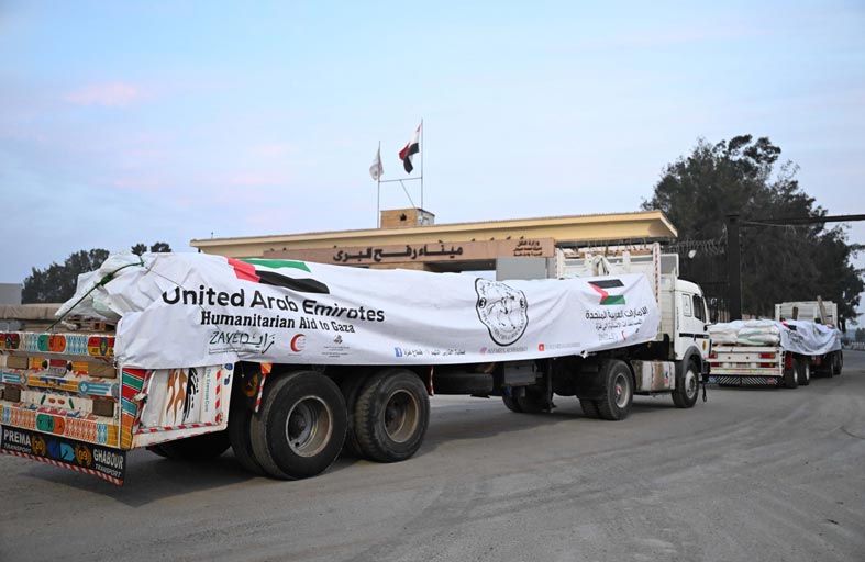 ضمن الفارس الشهم 3.. وصول قافلة مساعدات إماراتية لقطاع غزة لإغاثة الأسر الفلسطينية النازحة