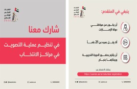 اللجنة الوطنية للانتخابات تدعو المواطنين للمشاركة في تنظيم عملية التصويت بمراكز الانتخاب على مستوى إمارات الدولة