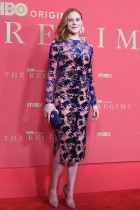 الممثلة الأمريكية كريستيان سايدل لدى حضورها العرض الأول لفيلم The Regime في نيويورك. (تصوير ا ف ب)