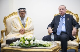 منصور بن زايد يلتقي الرئيس التركي ورئيس الوزراء العراقي على هامش قمة شرم الشيخ للسلام