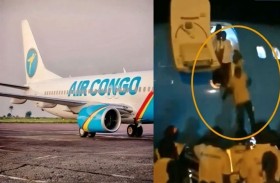 ركاب طائرة يقفزون من الباب بعد اختفاء السلم