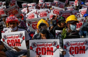 احتجاجات مناهضة للجيش في ميانمار في ذكرى الانقلاب