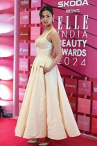 الممثلة الهندية سونال تشوهان تتألق خلال جلسة تصوير لحفل توزيع جوائز ELLE India Beauty Awards 2024 في مومباي. (ا ف ب)