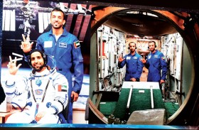 رائدا الفضاء هزاع المنصوري وسلطان النيادي يلتقيان طلاب وطالبات جامعة الإمارات